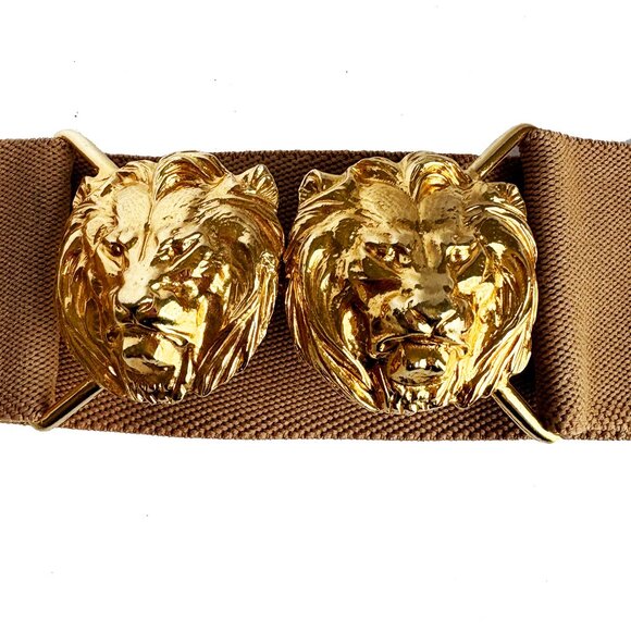 Ceinture En Cuir Vintage Boucle Tête De Lion Années 1970 - Marron, Large, Fabrication Française, Occasion Excellent état